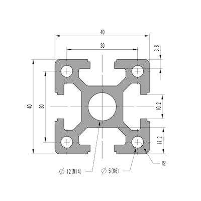 OEMのアルミニウム放出は線形柵のための40x40 Tスロットの側面図を描く 1